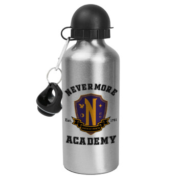 Wednesday Nevermore Academy University, Metallic water jug, Silver, aluminum 500ml