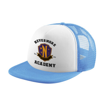 Wednesday Nevermore Academy University, Καπέλο παιδικό Soft Trucker με Δίχτυ ΓΑΛΑΖΙΟ/ΛΕΥΚΟ (POLYESTER, ΠΑΙΔΙΚΟ, ONE SIZE)