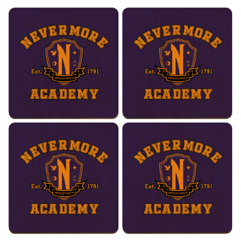 Wednesday Nevermore Academy University, ΣΕΤ x4 Σουβέρ ξύλινα τετράγωνα plywood (9cm)