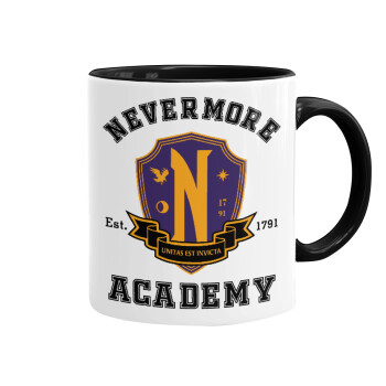 Wednesday Nevermore Academy University, Κούπα χρωματιστή μαύρη, κεραμική, 330ml