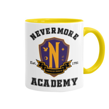 Wednesday Nevermore Academy University, Κούπα χρωματιστή κίτρινη, κεραμική, 330ml