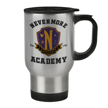 Wednesday Nevermore Academy University, Stainless steel travel mug with lid, double wall 450ml