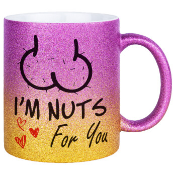 I'm Nuts for you, Κούπα Χρυσή/Ροζ Glitter, κεραμική, 330ml