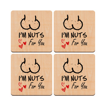 I'm Nuts for you, ΣΕΤ x4 Σουβέρ ξύλινα τετράγωνα plywood (9cm)