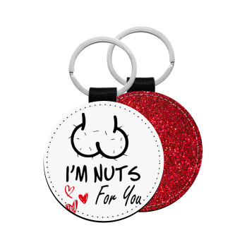 I'm Nuts for you, Μπρελόκ Δερματίνη, στρογγυλό ΚΟΚΚΙΝΟ (5cm)