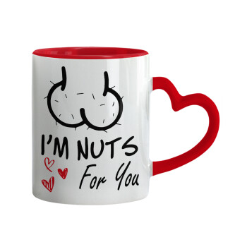 I'm Nuts for you, Κούπα καρδιά χερούλι κόκκινη, κεραμική, 330ml