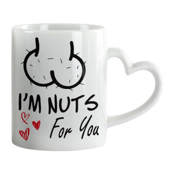 I'm Nuts for you, Κούπα καρδιά χερούλι λευκή, κεραμική, 330ml