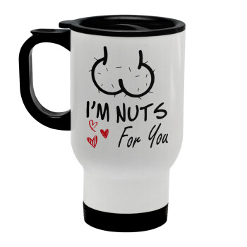 I'm Nuts for you, Stainless steel travel mug with lid, double wall white 450ml
