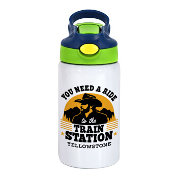 You need a ride to the train station, Children's hot water bottle, stainless steel, with safety straw, green, blue (350ml)