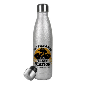 You need a ride to the train station, Metallic Glitter Silver Thermos Flask (Stainless steel), double-walled, 500ml