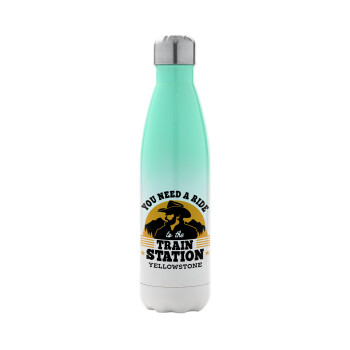 You need a ride to the train station, Metal mug thermos Green/White (Stainless steel), double wall, 500ml