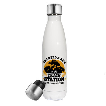You need a ride to the train station, Metal mug thermos White (Stainless steel), double wall, 500ml