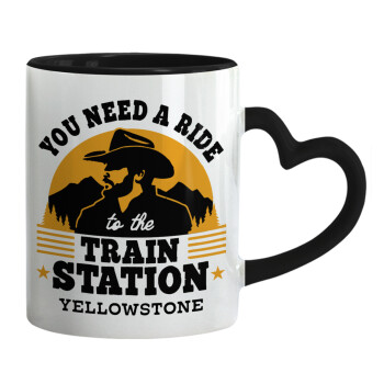 You need a ride to the train station, Mug heart black handle, ceramic, 330ml