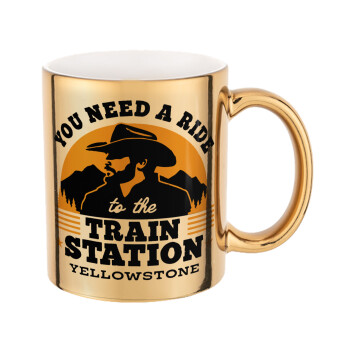You need a ride to the train station, Mug ceramic, gold mirror, 330ml