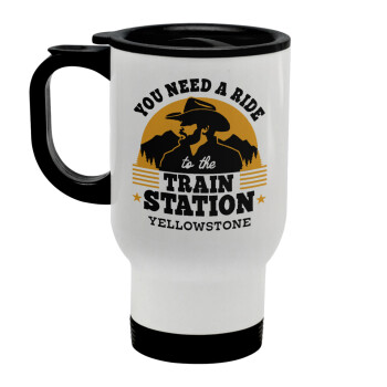 You need a ride to the train station, Stainless steel travel mug with lid, double wall white 450ml