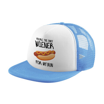 You re the only wiener for my bun, Child's Soft Trucker Hat with Blue/White Mesh (POLYESTER, CHILD, ONE SIZE)