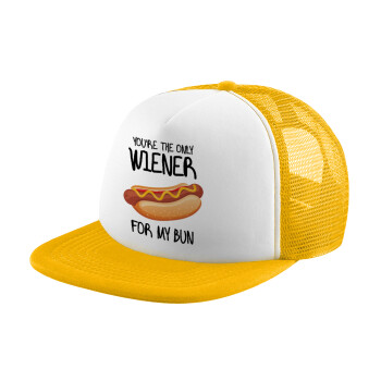You re the only wiener for my bun, Καπέλο Ενηλίκων Soft Trucker με Δίχτυ Κίτρινο/White (POLYESTER, ΕΝΗΛΙΚΩΝ, UNISEX, ONE SIZE)
