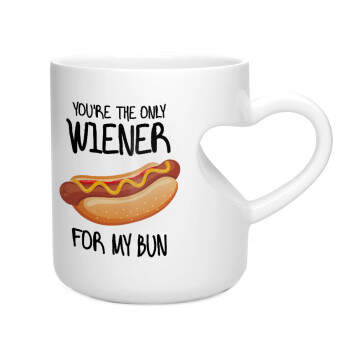 You re the only wiener for my bun, Κούπα καρδιά λευκή, κεραμική, 330ml