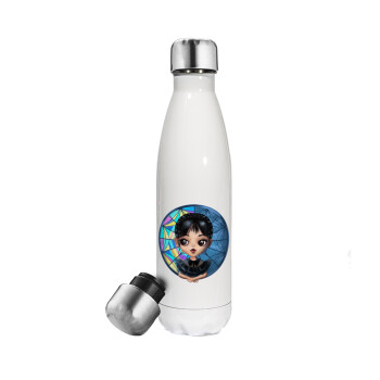 Wednesday big eyes, Metal mug thermos White (Stainless steel), double wall, 500ml