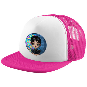 Wednesday big eyes, Child's Soft Trucker Hat with Pink/White Mesh (POLYESTER, CHILD, ONE SIZE)