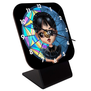 Wednesday big eyes, Quartz Wooden table clock with hands (10cm)