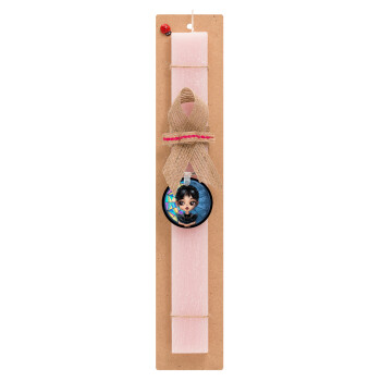 Wednesday big eyes, Easter Set, wooden keychain & scented flat Easter candle (30cm) (PINK)