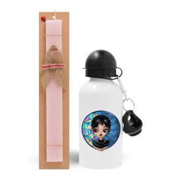 Wednesday big eyes, Easter Set, metallic aluminum bottle (500ml) & aromatic flat Easter candle (30cm) (PINK)