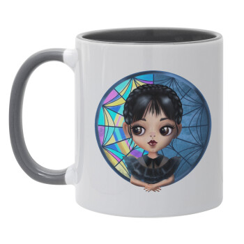 Wednesday big eyes, Mug colored grey, ceramic, 330ml