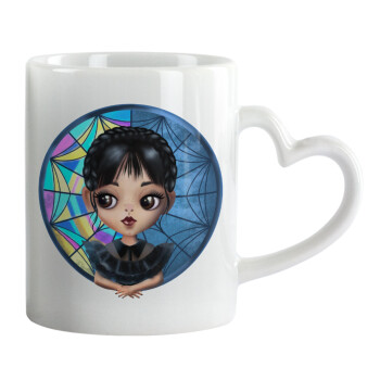 Wednesday big eyes, Mug heart handle, ceramic, 330ml