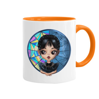 Wednesday big eyes, Mug colored orange, ceramic, 330ml