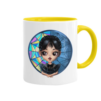 Wednesday big eyes, Mug colored yellow, ceramic, 330ml