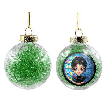 Wednesday big eyes, Transparent Christmas tree ball ornament with green filling 8cm