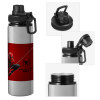 Metallic water bottle with safety cap, 850ml aluminum