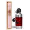 Easter Set, metallic Silver aluminum water bottle (500ml) & scented flat Easter candle (30cm) (PINK)