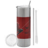 Tumbler stainless steel Silver 600ml, with metal straw & cleaning brush