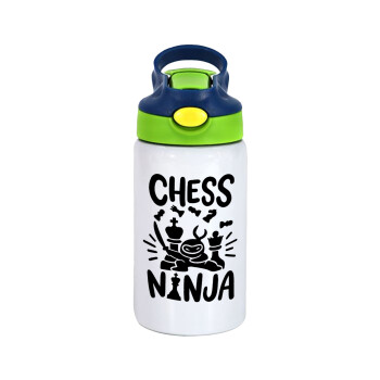 Chess ninja, Children's hot water bottle, stainless steel, with safety straw, green, blue (350ml)