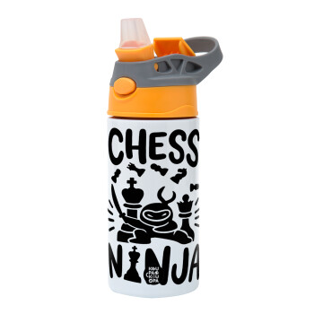 Chess ninja, Παιδικό παγούρι θερμό, ανοξείδωτο, με καλαμάκι ασφαλείας, Πορτοκαλί/Γκρι (360ml) BPA-FREE