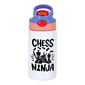 Chess ninja, Παιδικό παγούρι θερμό, ανοξείδωτο, με καλαμάκι ασφαλείας, ροζ/μωβ (350ml)