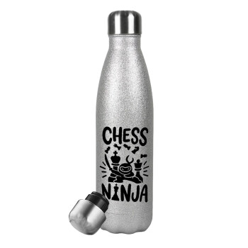 Chess ninja, Metallic Glitter Silver Thermos Flask (Stainless steel), double-walled, 500ml