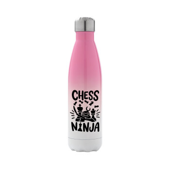 Chess ninja, Metal mug thermos Pink/White (Stainless steel), double wall, 500ml