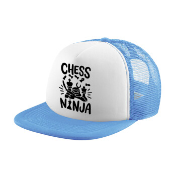 Chess ninja, Καπέλο παιδικό Soft Trucker με Δίχτυ ΓΑΛΑΖΙΟ/ΛΕΥΚΟ (POLYESTER, ΠΑΙΔΙΚΟ, ONE SIZE)