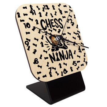 Chess ninja, Quartz Table clock in natural wood (10cm)