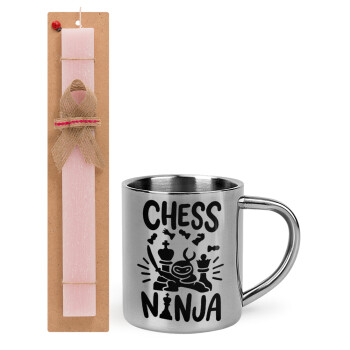 Chess ninja, Easter Set, metallic thermal cup (300ml) & aromatic flat Easter candle (30cm) (PINK)