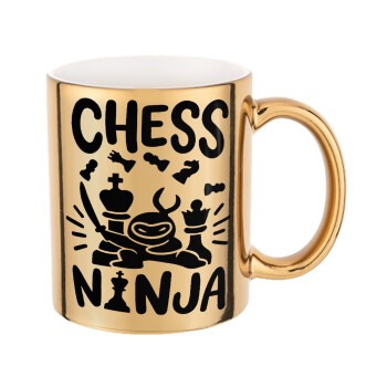 Chess ninja, Mug ceramic, gold mirror, 330ml