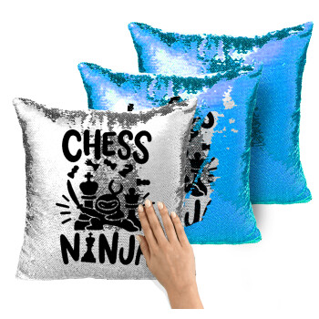 Chess ninja, Μαξιλάρι καναπέ Μαγικό Μπλε με πούλιες 40x40cm περιέχεται το γέμισμα