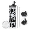 Travel Tumbler 2 Lids, with metal straw & cleaning brush (Stainless steel 304 Food grade, BPA free, 600ml)