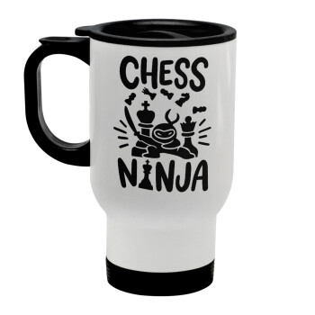 Chess ninja, Κούπα ταξιδιού ανοξείδωτη με καπάκι, διπλού τοιχώματος (θερμό) λευκή 450ml