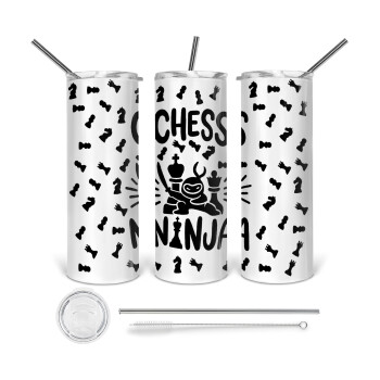 Chess ninja, 360 Eco friendly ποτήρι θερμό (tumbler) από ανοξείδωτο ατσάλι 600ml, με μεταλλικό καλαμάκι & βούρτσα καθαρισμού