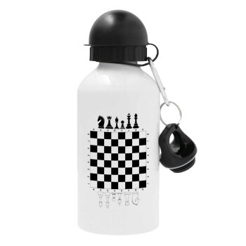 Chess, Metal water bottle, White, aluminum 500ml