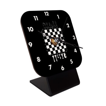 Chess, Quartz Wooden table clock with hands (10cm)